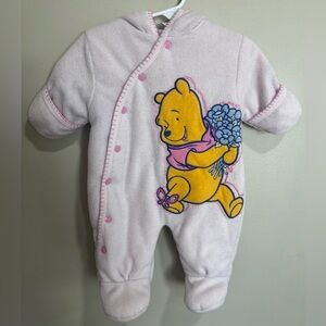 Winnie The Pooh 0-3 Month Fleece One Piece Bunting Outfit Disney Baby Pink